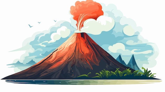 Vector a colorful picture of a volcano with a red volcano in the background