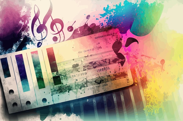 A colorful piece of music with a ticket that says " music " on it.