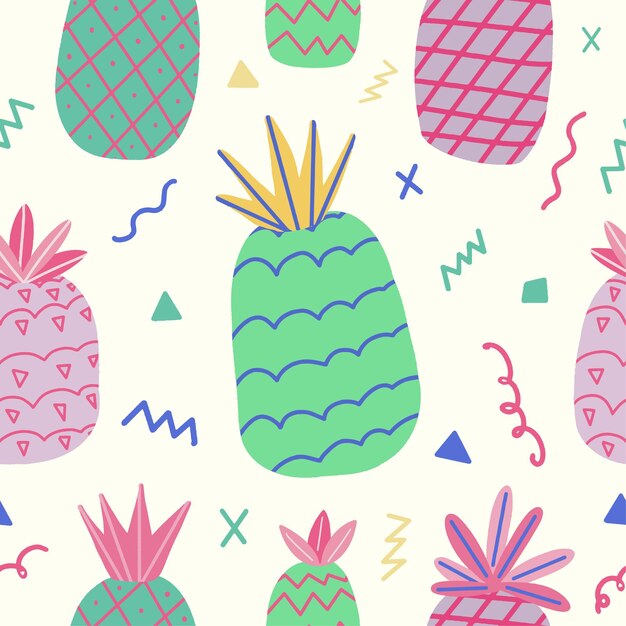 Vector colorful pineapple summer seamless pattern