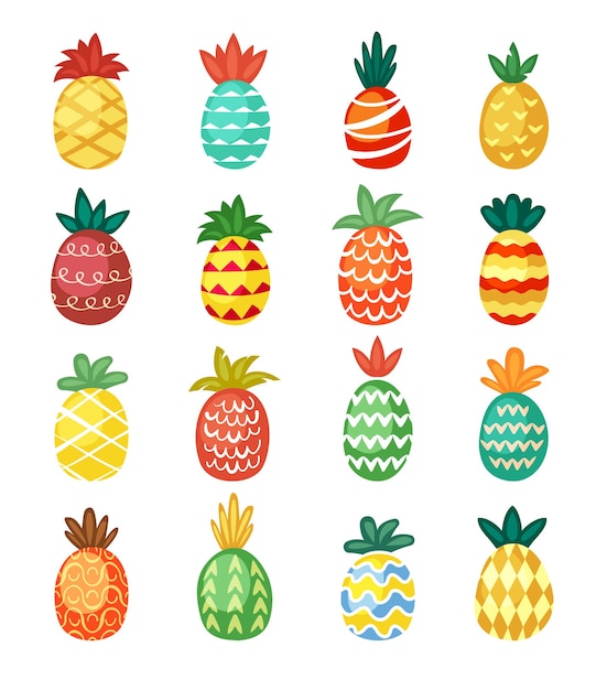 Colorful pineapples ornaments set