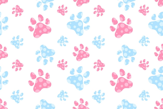 Vector colorful pink and blue cute cat or dog paw pattern background wallpaper vector illustration