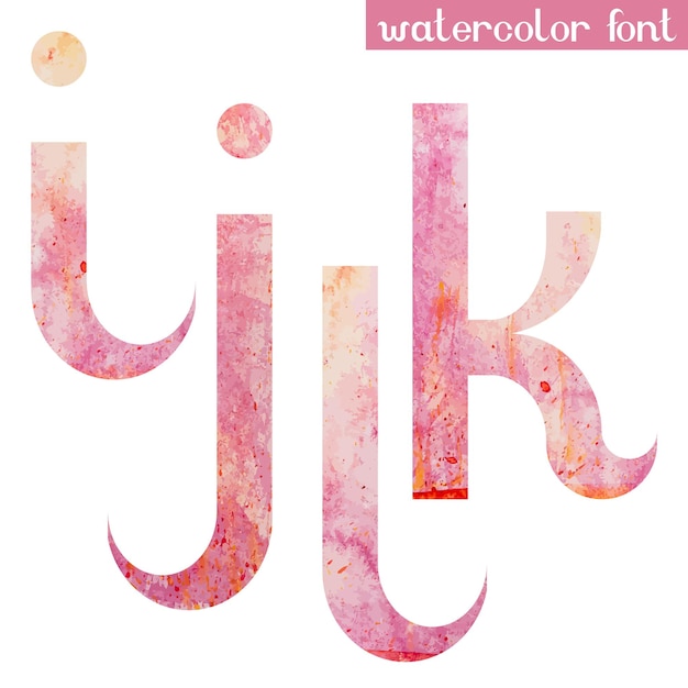 Colorful pink orange handmade watercolor paint alphabet letters I J K L - vector font set