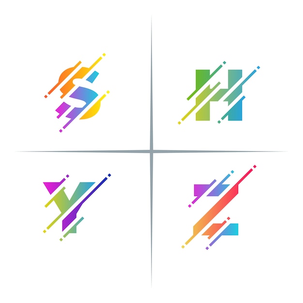 Colorful Pixel Cut Letter Logo Design Set 