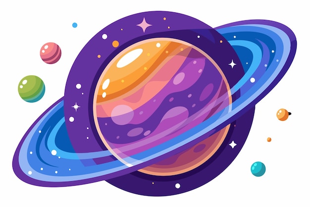 Vector colorful planet with rings and stars in space