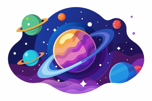 Vector colorful planets in a night sky with stars