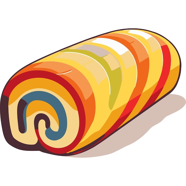 A colorful and playful illustration of a rainbowstriped swiss roll cake perfect for adding a touch of sweetness and whimsy to your design projects