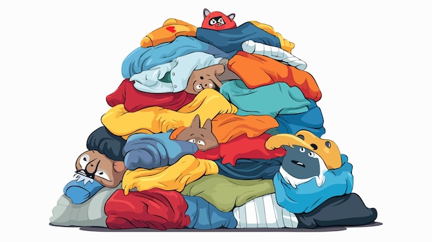 Colorful and Playful Piled Clothes with Funny and Cute Designs Apparel Organization Concept