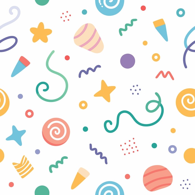 Colorful and playful seamless pattern with abstract shapes