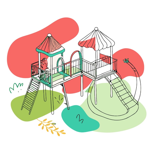 Vector a colorful playground structure with slides and play areas