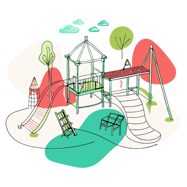 Vector a colorful playground with slides swings and climbing structures