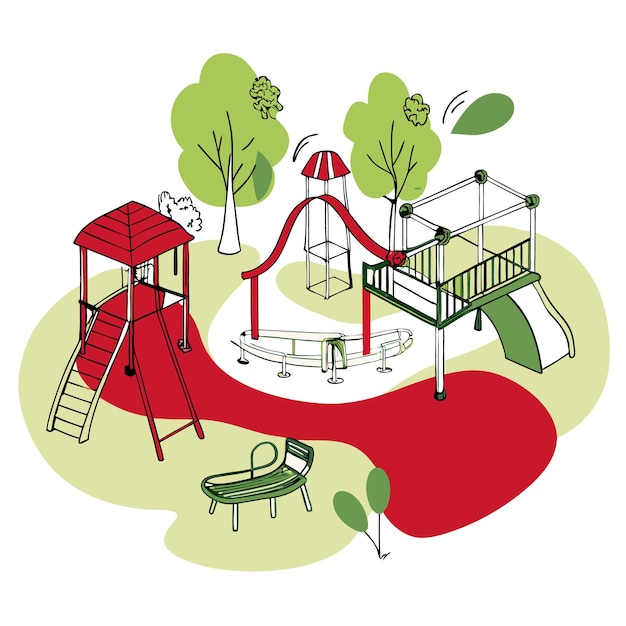 Vector a colorful playground with slides swings and climbing structures