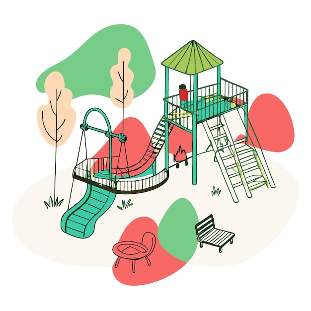 Vector a colorful playground with slides swings and climbing structures