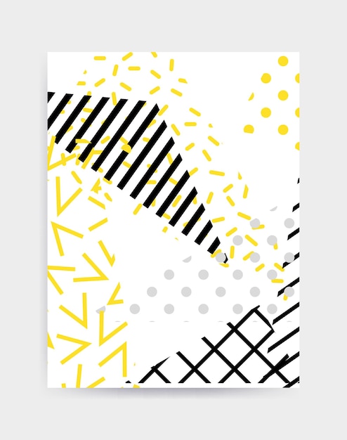 Colorful Pop art geometric pattern with bright bold blocks squiggles. Colorful Material Design Background in Pink Yellow Blue Black and White. Prospectus, poster, magazine, broadsheet, leaflet, book