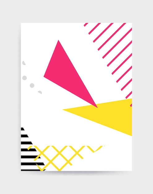 Colorful Pop art geometric pattern with bright bold blocks squiggles. Colorful Material Design Background in Pink Yellow Blue Black and White. Prospectus, poster, magazine, broadsheet, leaflet, book