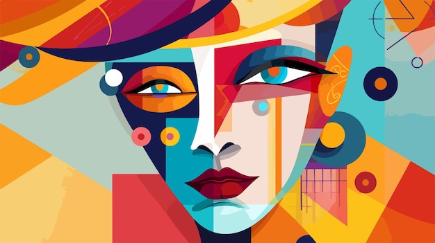 a colorful portrait of a woman with a colorful face and colorful circles