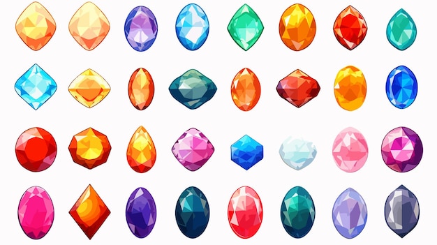 Vector colorful precious stones on white background cartoon vector illustration