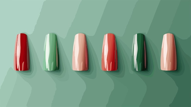 Vector colorful presson nails with nail polish on green background