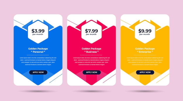 Colorful Pricing Table Design Templates for Websites and Applications, Vector Pricing table, infogra