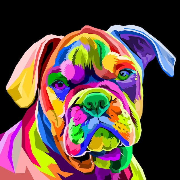 Vector colorful pug head dog on geometric pop art style