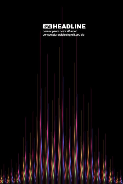 Colorful pulsating lines extend upward against the background of Internet technology posters