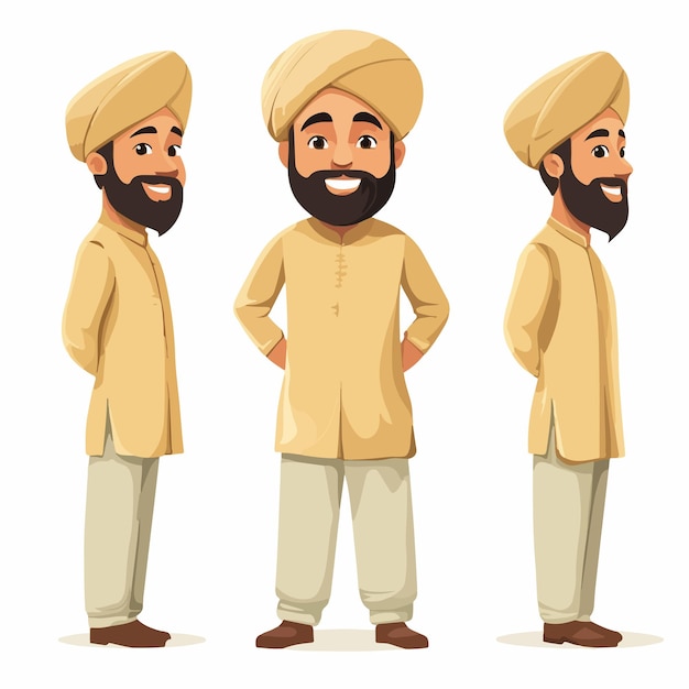 Vector colorful punjabi man standing vector cartoon illustration