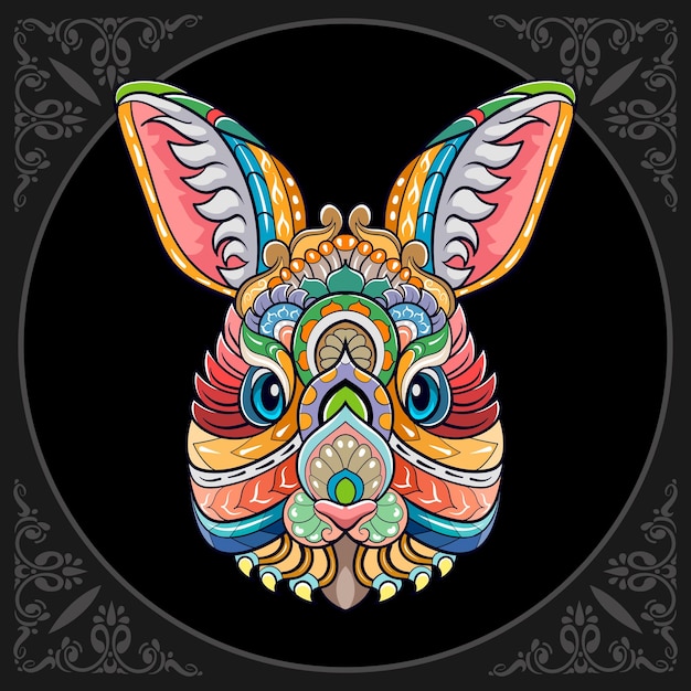 Colorful Rabbit head mandala arts isolated on black background