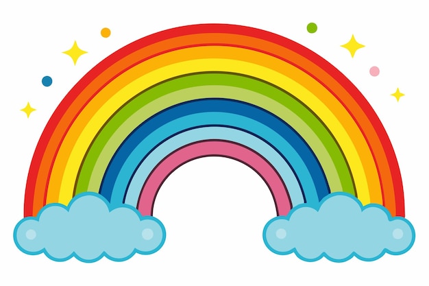 Vector colorful rainbow arch with clouds and stars