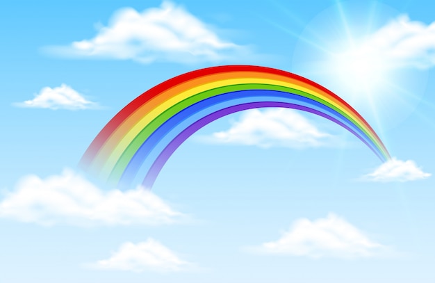 Colorful rainbow in blue sky