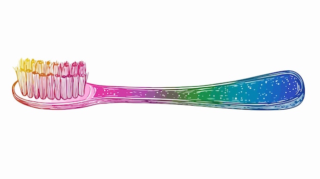 Vector colorful rainbow cartoon toothbrush line drawing