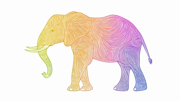 Vector colorful rainbow elephant line drawing illustration