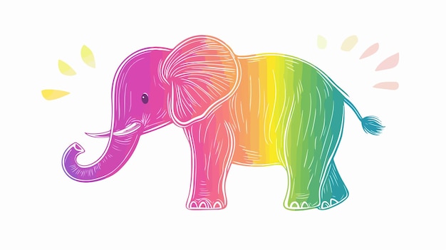 Colorful Rainbow Elephant Line Drawing Illustration