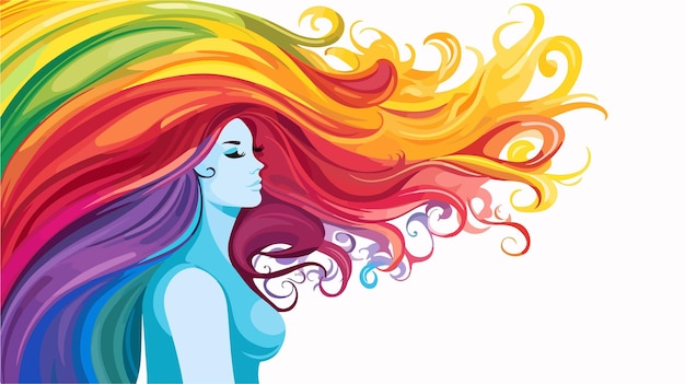 Vector colorful rainbow gradient cartoon woman drawing