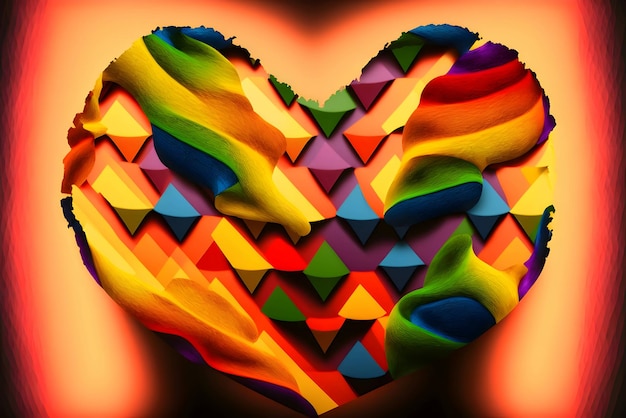 Colorful rainbow heart filled with geometric figures