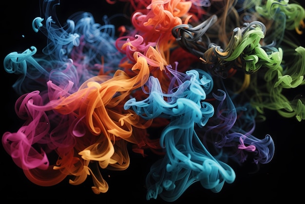 Vector colorful rainbow paint drops from above mixing in water ink swirling underwater