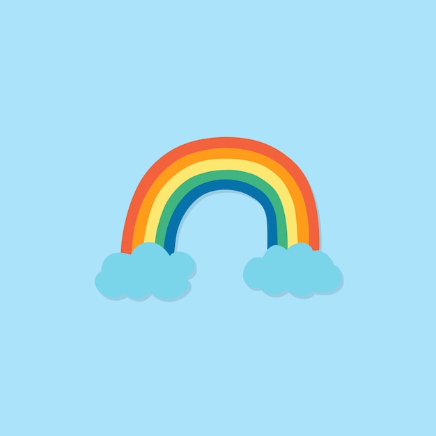 Colorful rainbow with Cloud vector art illustration isolated on sky blue background