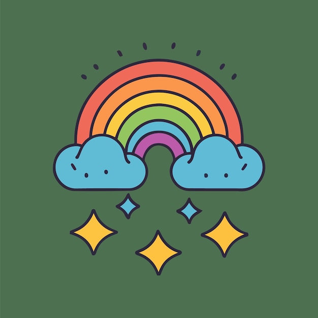 Colorful rainbow with white clouds rainbow vector icon on dark background