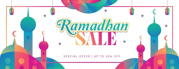 Colorful ramadan kareem sale background illustration