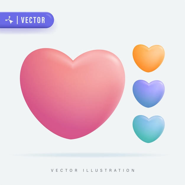 Colorful Realistic 3d design icon heart symbol love Realistic Vector illustration