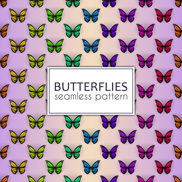 Colorful realistic butterflies seamless pattern.