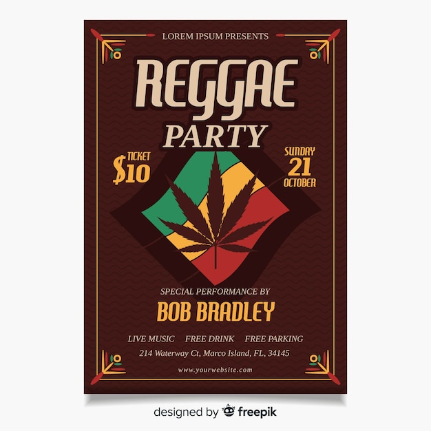 Vector colorful reggae party poster with flat design