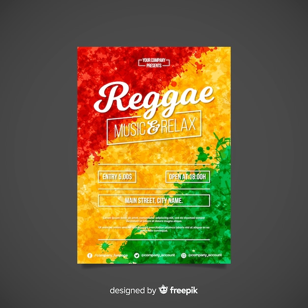 Vector colorful reggae party poster with flat design