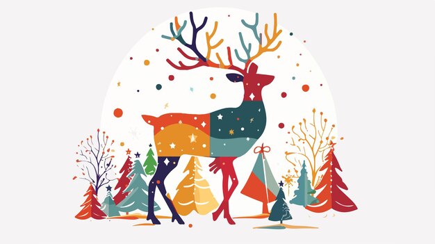 Vector colorful reindeer merry christmas background and pack