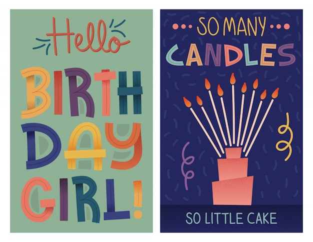 Colorful retro birthday cards set 