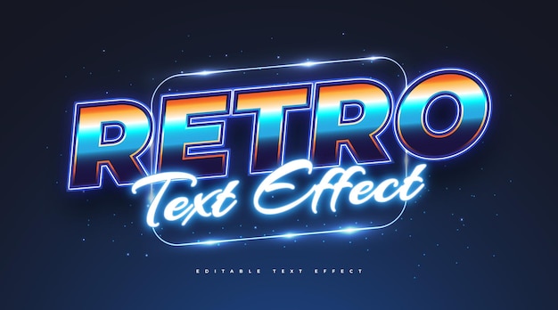 Colorful Retro Text Style with Glowing Blue Neon Effect. Editable Text Style Effect