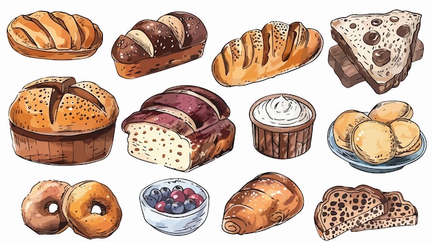 Colorful RetroStyle Sketchy Bread and Bakery Items