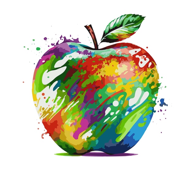 Colorful ripe apple and a splash of juice, wpap, pop art style