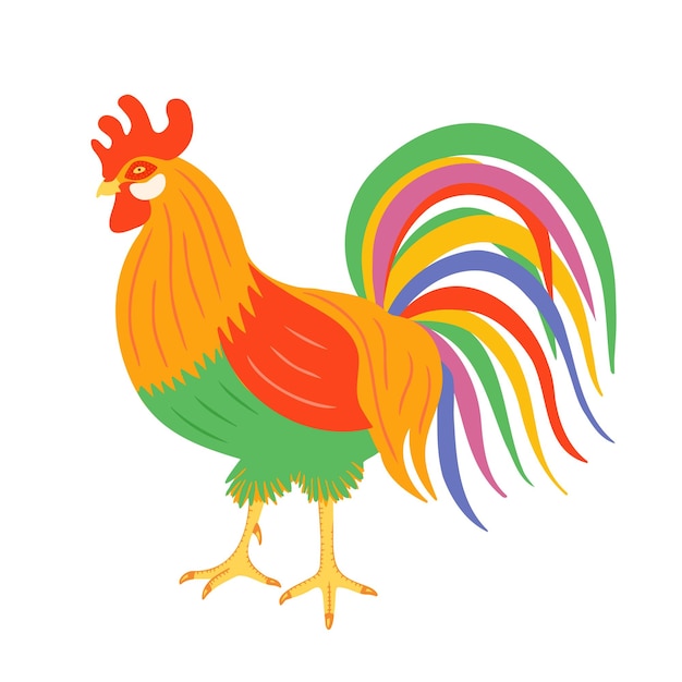 Colorful rooster Hand drawn illustration