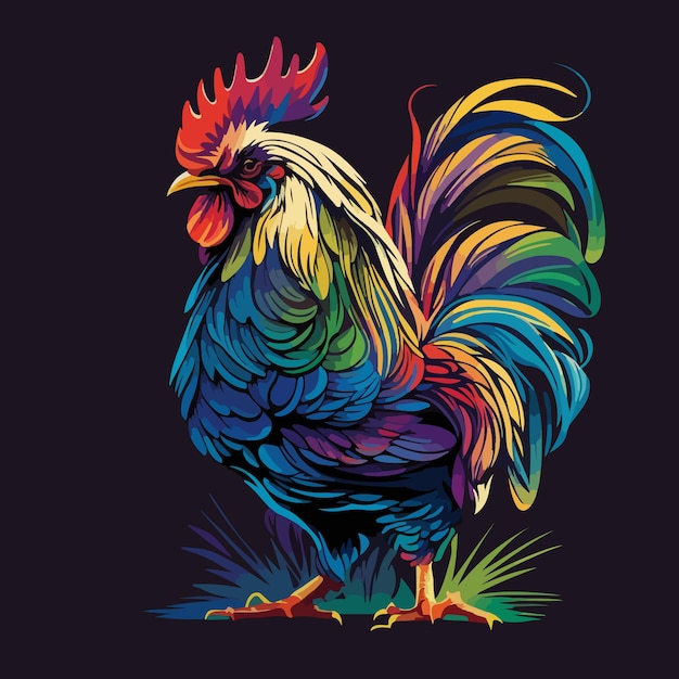 Colorful Rooster pop art style vector illustration