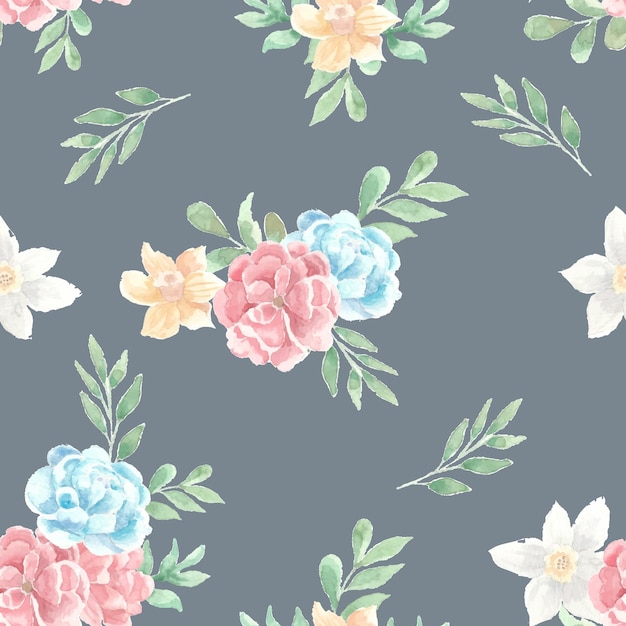 Colorful Rose Watercolor Flower Seamless Pattern