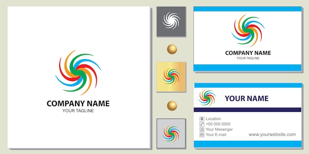 Colorful rotating circle logo premium template with elegant business card vector eps 10